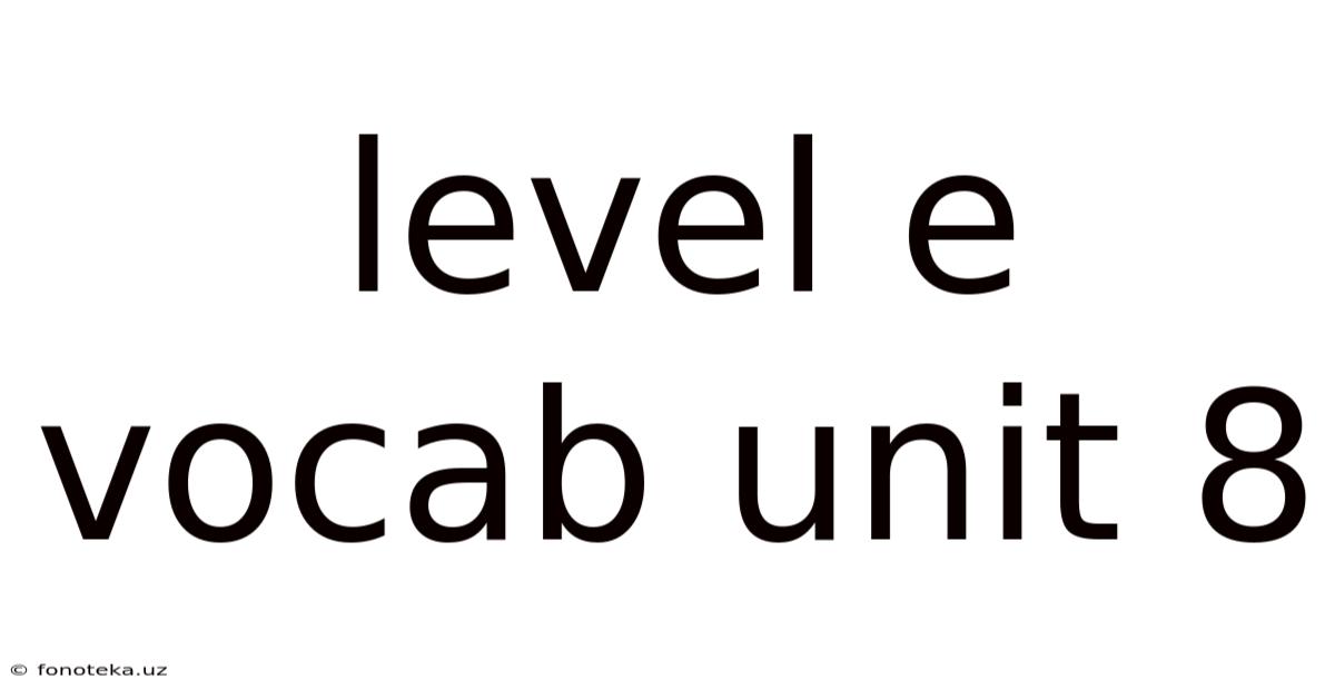 Level E Vocab Unit 8